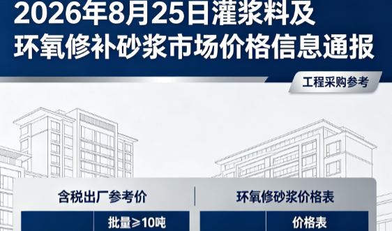 镇坪2026年8月25日灌浆料及环氧修补砂浆市场价格信息通报